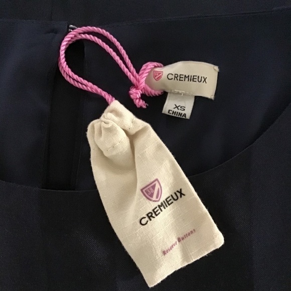 NEW Cremieux XS Navy Blue Selina Satin Striped Tulip Dress Bell Sleeves Elegant - Picture 3 of 14